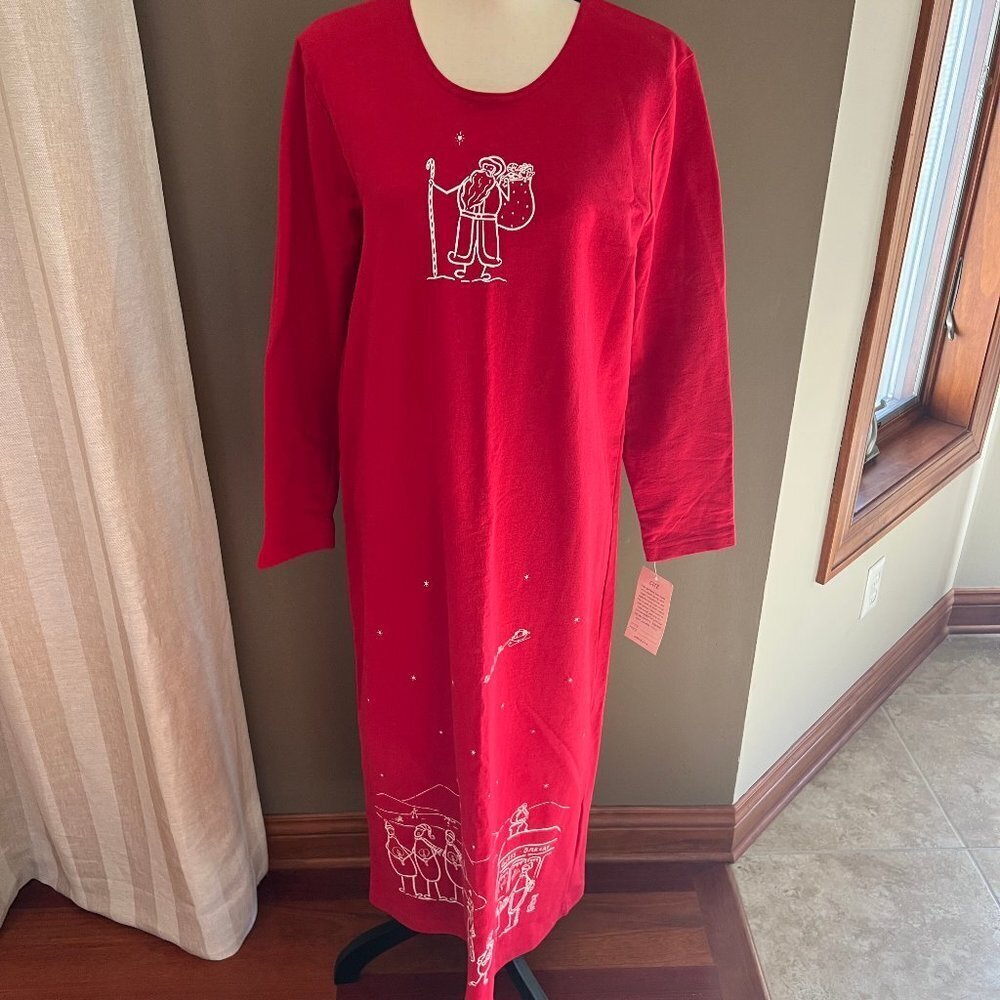 Beautiful Cite Christmas Long Sleeve Red Cotton Dress, Size Medium